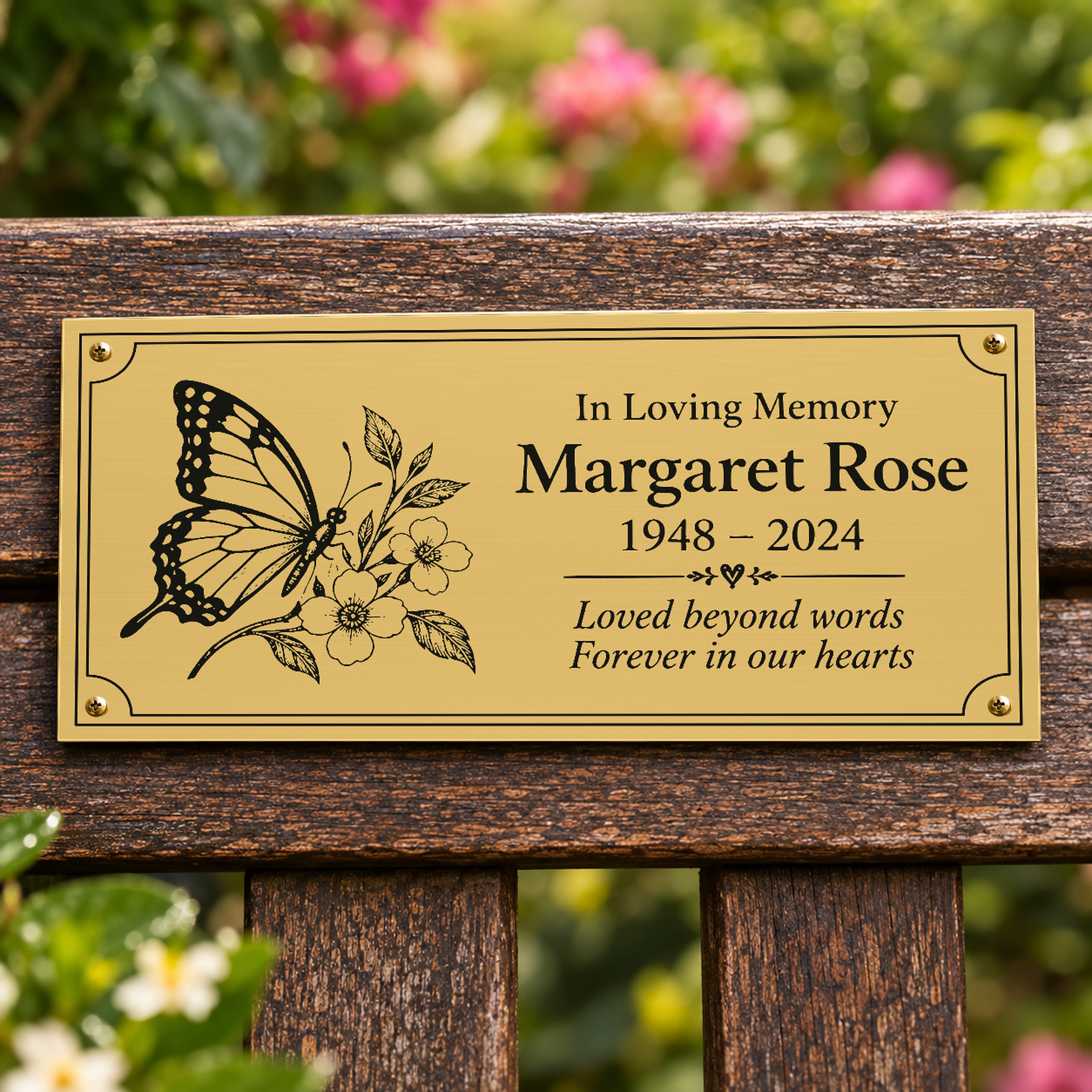 Butterfly Memorial Plaque in brass-effect engraving laminate