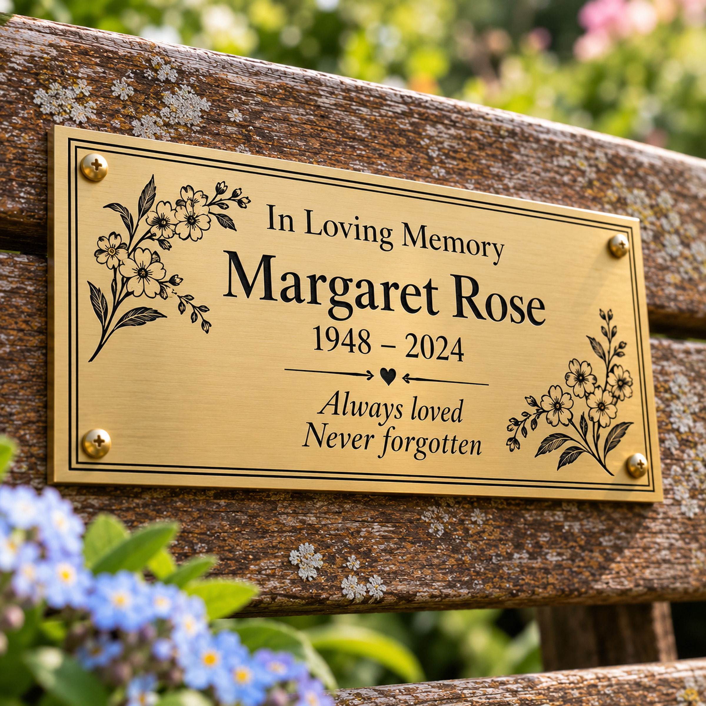 Forget-me-not Memorial Plaque in brass-effect engraving laminate