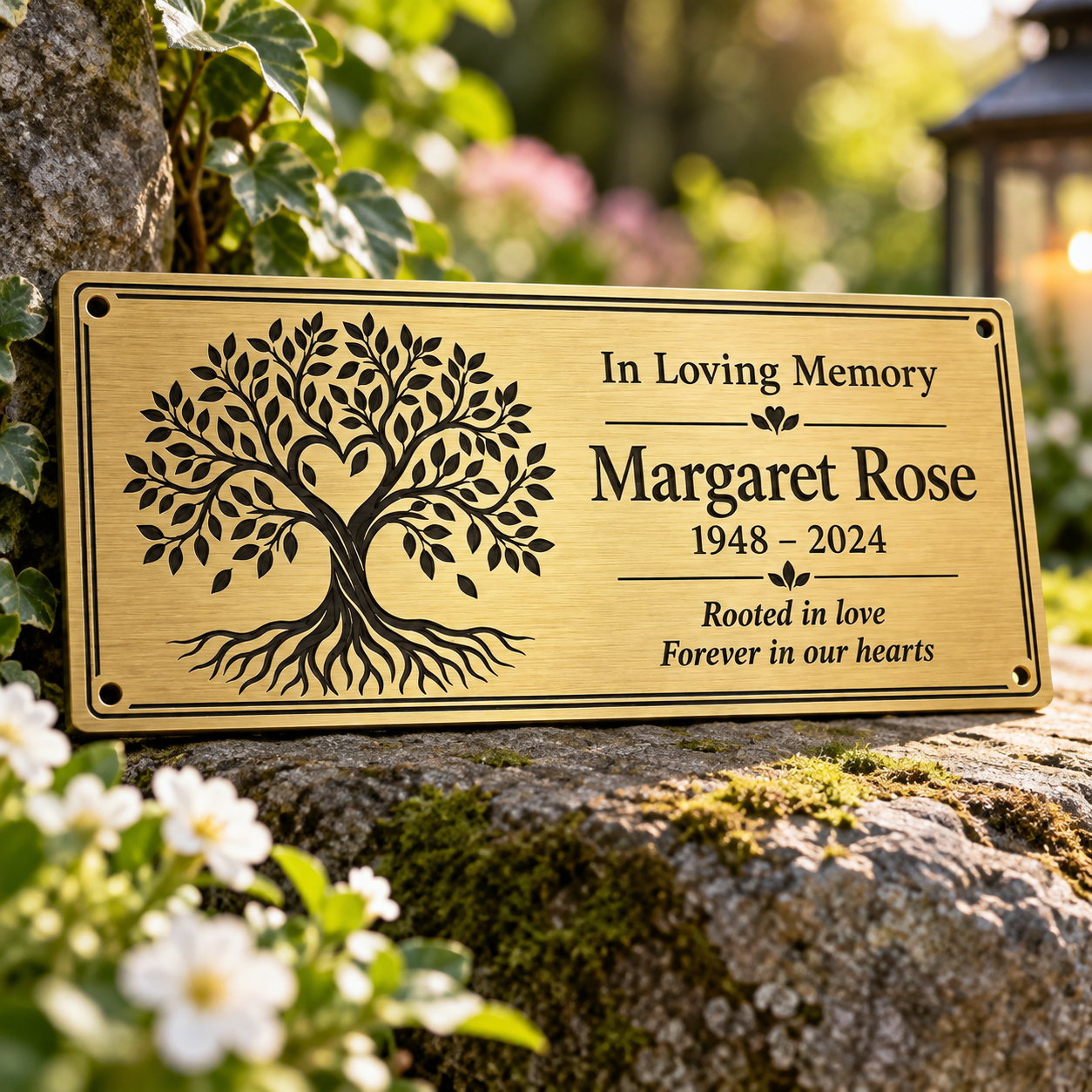 Tree of Life Memorial Plaque in brass-effect engraving laminate